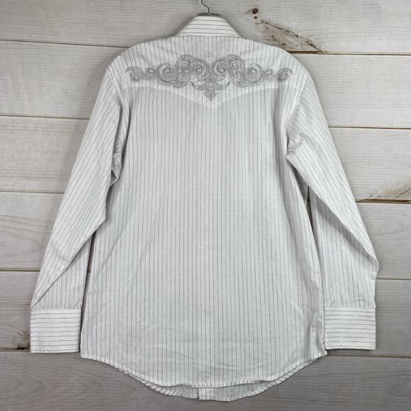 Vintage Wrangler Pearl Snap Short Sleeve Button Up White Embroidered Metallic - Picture 12 of 13